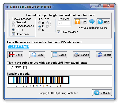 Screenshot of Bar Code 2 of 5 Interleaved