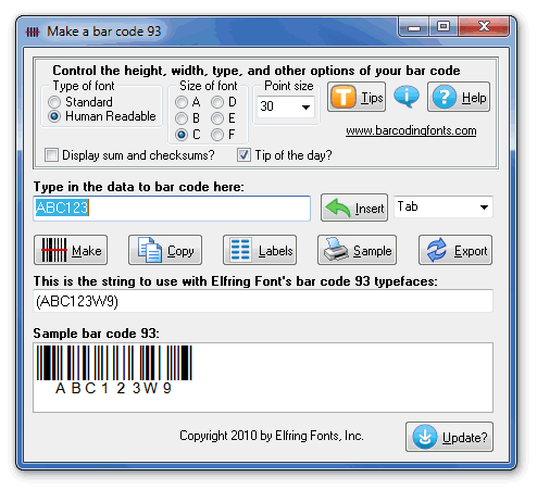 Print your own bar code 93 in Windows program on labels or your packaging
