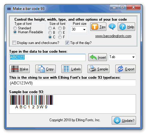 Bar Code 93 screenshot