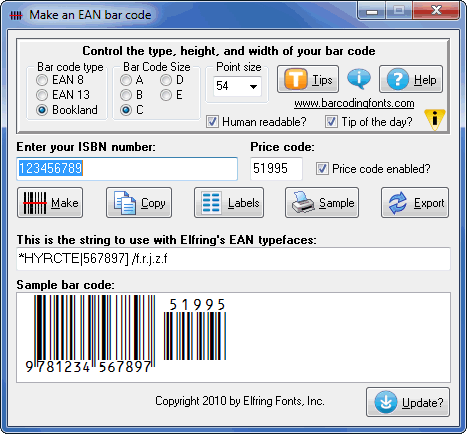 Screenshot of EAN Bar Codes