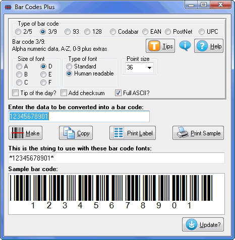 Click to view Bar Codes Plus 4.0 screenshot