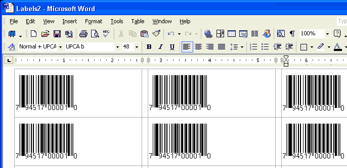 Printing barcode labels in Word