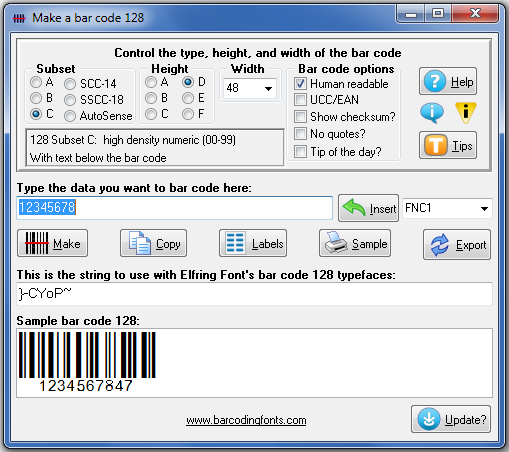 Click to see the Barcode 128 font software utility that comes with this