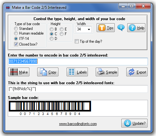Click to see the Barcode 2/5 Interleaved font software utility that comes with this package