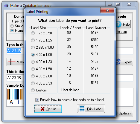 Software to print Codabar barcode labels
