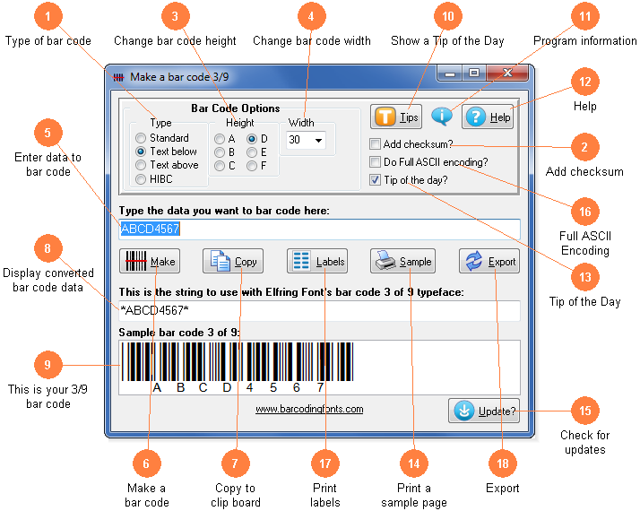 Software to build bar code 39 barcodes