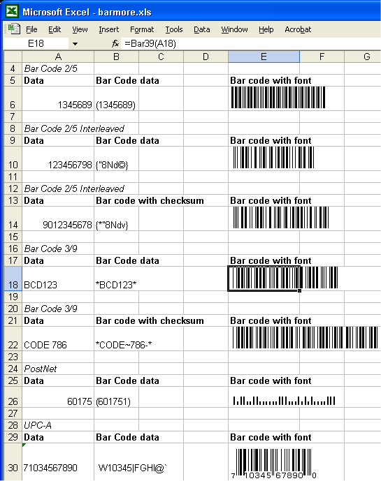 Bar Codes and More in Excel screen shot