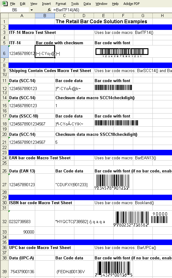 Retail Bar Code Solution in Excel screen shot
