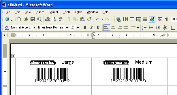 Printing barcode labels in Word