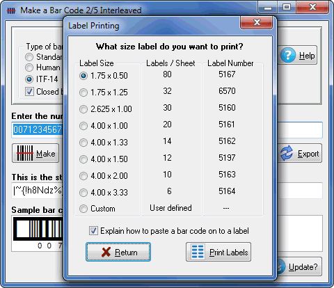 Printing barcode labels