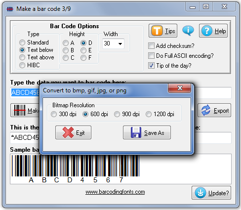 Export a barcode as a graphic