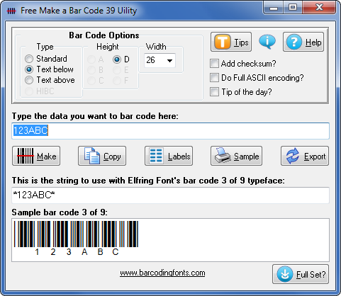 Click to see details on how the Barcode 39 font utility works