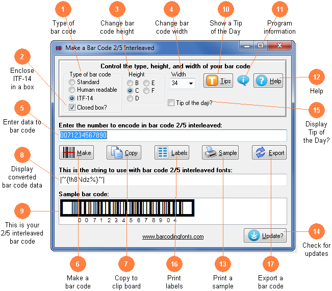 Software to build bar code 2/5 interleaved and ITF-14 barcodes